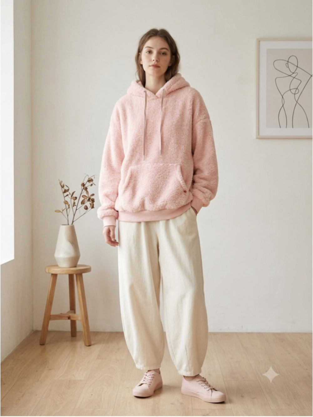 UGG Loyra Sherpa Hoodie Light Pink Plush Teddy Fleece Pullover Sweatshirt XL